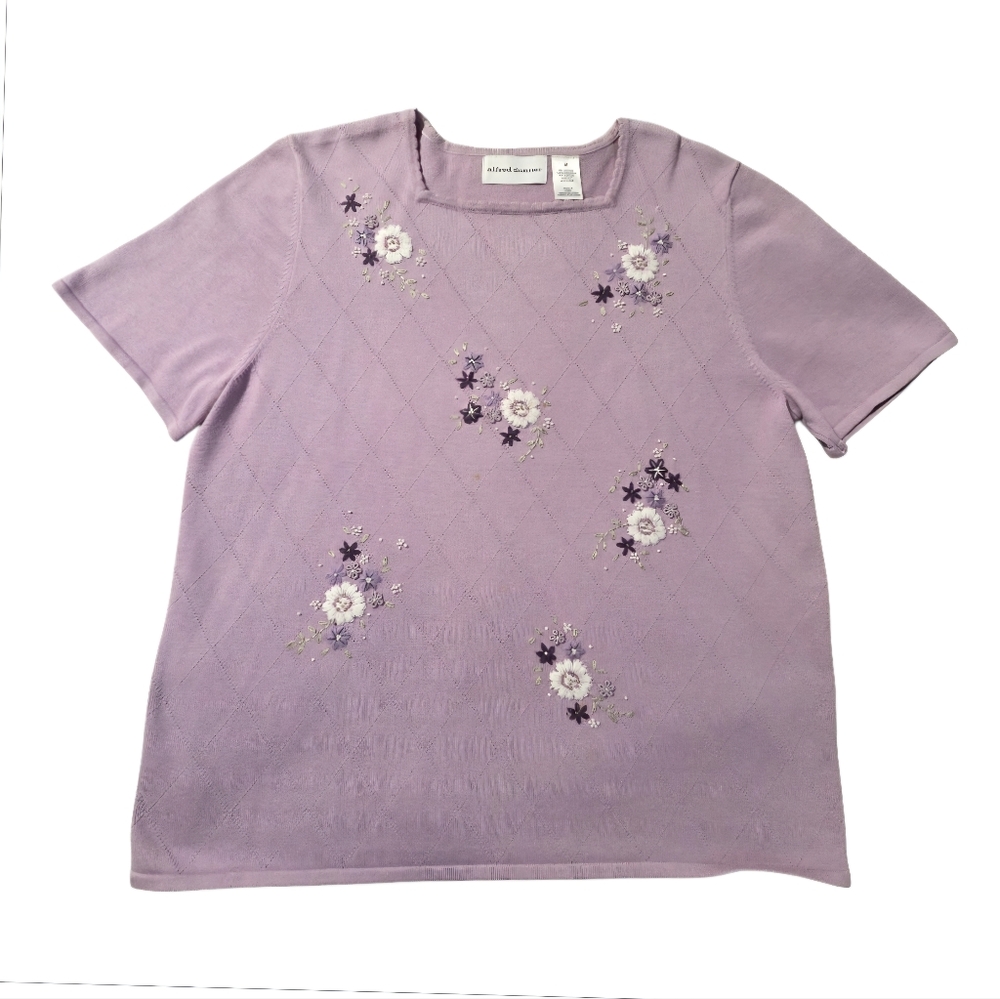 Alfred Dunner Embellished Beaded & Embroidered Knit Top -Size M Lavender